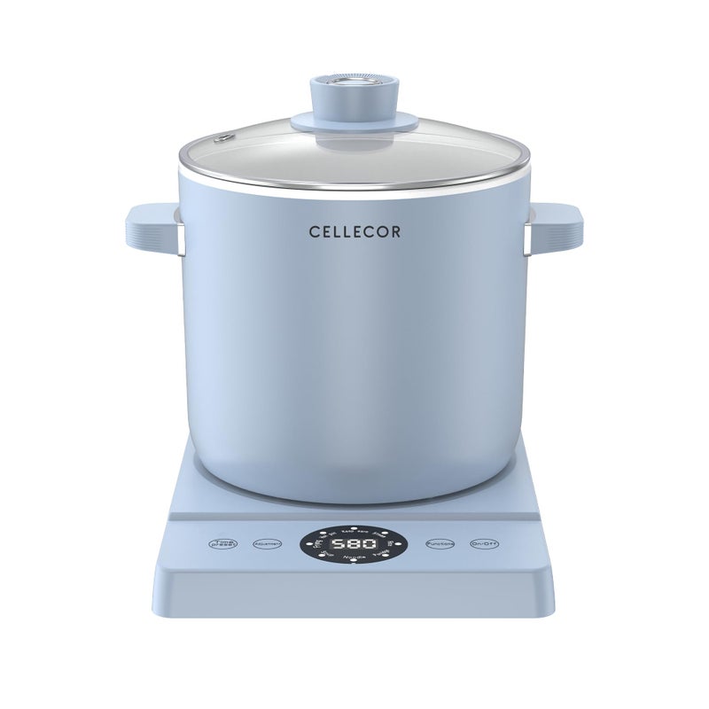 Cellecor White Ceramic Non-Stick Coated Multi-Cook Kettle CMK22 Cook Box Touch Control, LED Display, Egg Boiler with Steamer (2.2 L, Light Blue) - Image 5
