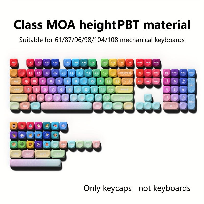MOA - أغطية مفاتيح لوحة مفاتيح ميكانيكية كروية بارزة من مادة PBT، ذات تصميم كرتوني مستوحى من قوس قزح، متوافقة مع أنواع متعددة من لوحات المفاتيح (أغطية المفاتيح فقط). - Image 1