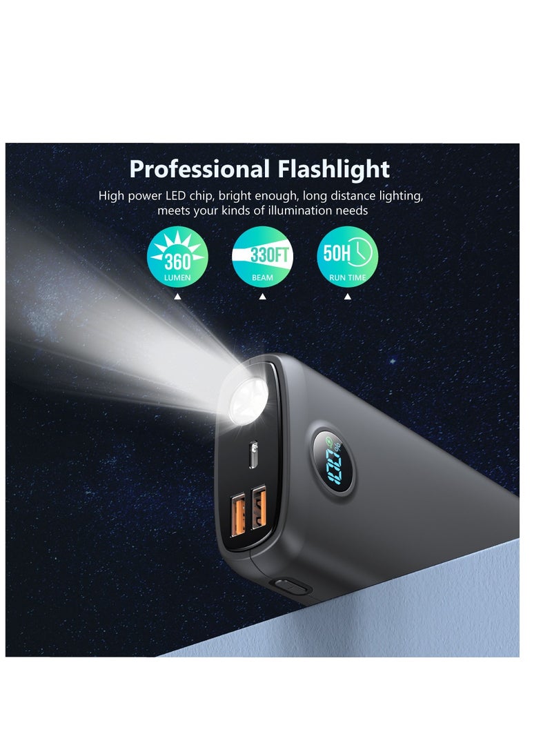 skjvxt Power Bank  20000mAh Portable Charger  PD 22.5W and QC 3.0 Quick Charging Built-in Bright Flashlight LED Display 2 USB 1Type-C Output for Most Electronic Devices on The Market (Black)  - Image 3