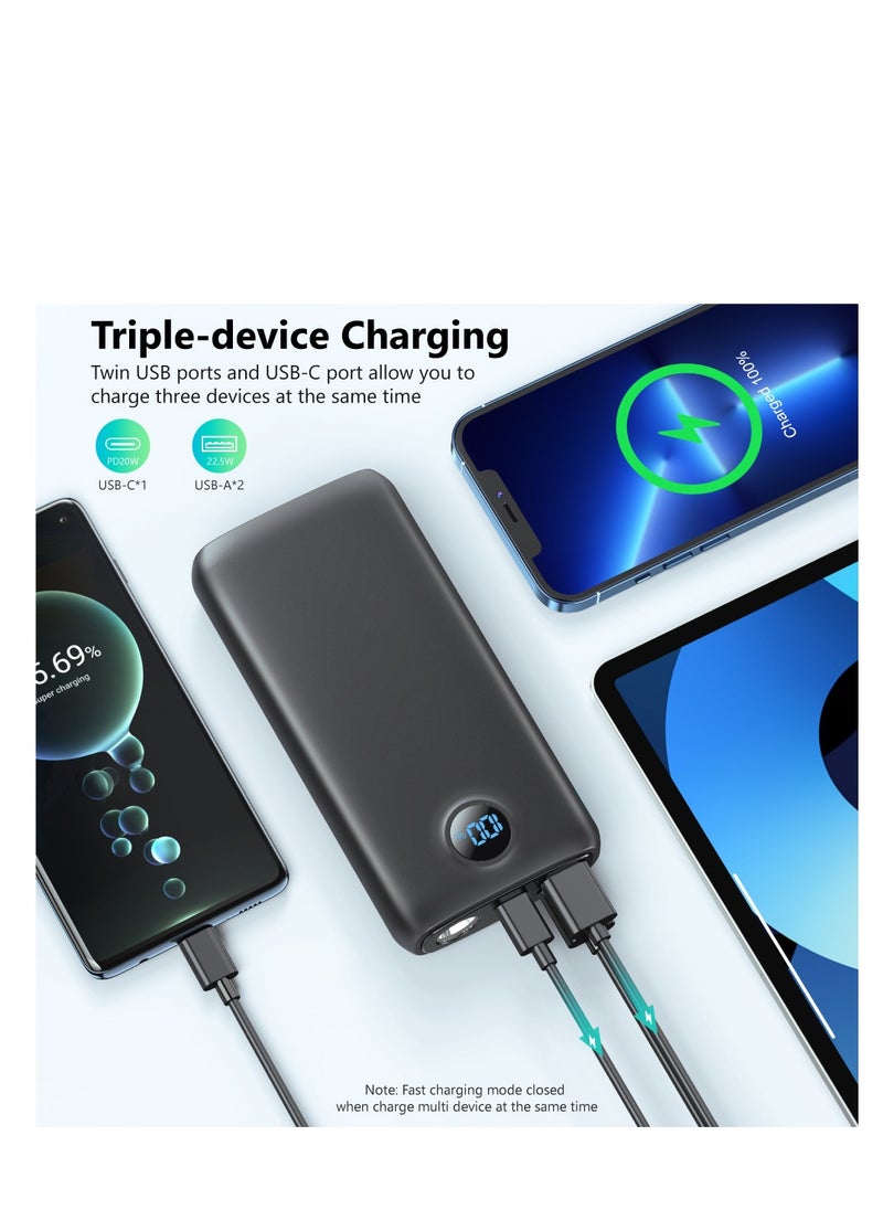 skjvxt - Power Bank  20000mAh Portable Charger  PD 22.5W and QC 3.0 Quick Charging Built-in Bright Flashlight LED Display 2 USB 1Type-C Output for Most Electronic Devices on The Market (Black) - Image 1