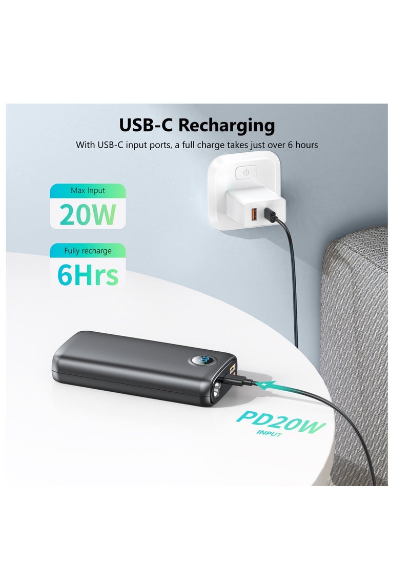 skjvxt - Power Bank  20000mAh Portable Charger  PD 22.5W and QC 3.0 Quick Charging Built-in Bright Flashlight LED Display 2 USB 1Type-C Output for Most Electronic Devices on The Market (Black) - Image 1