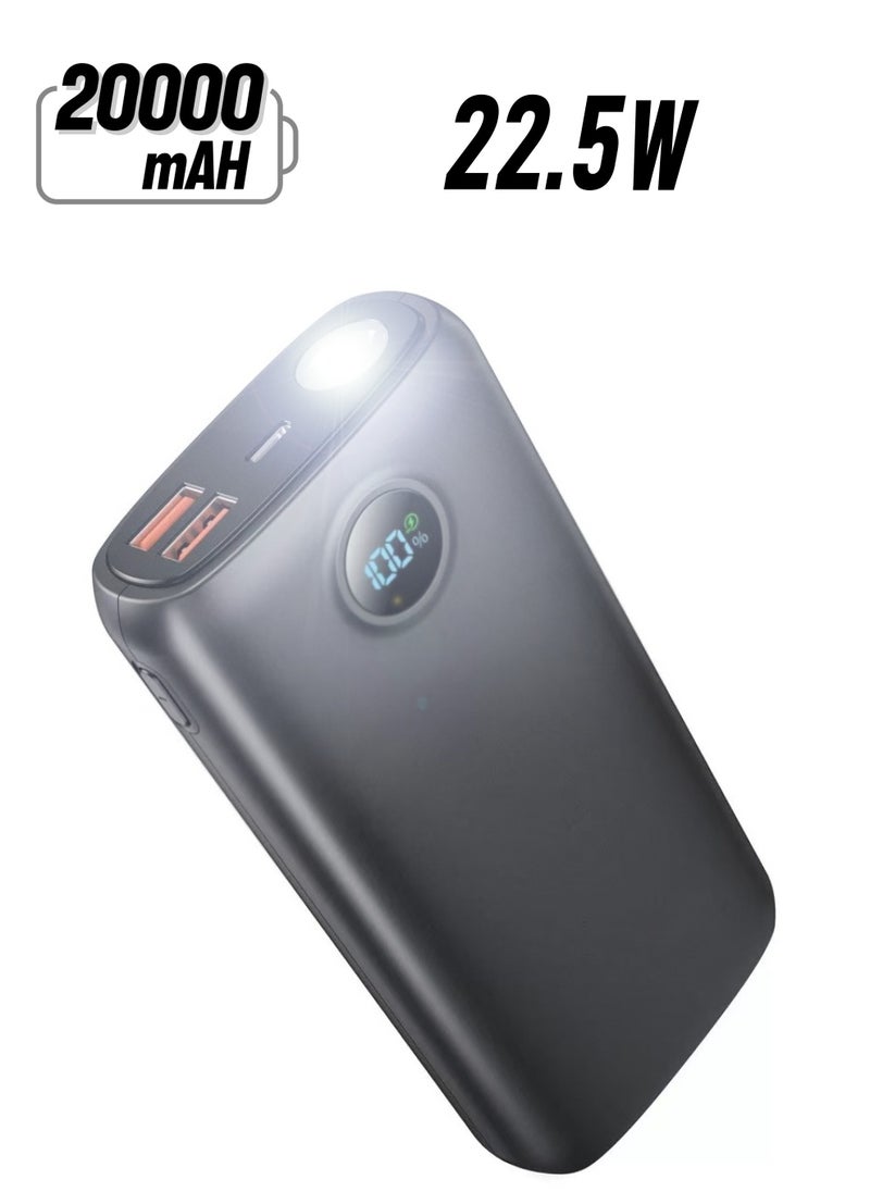 skjvxt Power Bank  20000mAh Portable Charger  PD 22.5W and QC 3.0 Quick Charging Built-in Bright Flashlight LED Display 2 USB 1Type-C Output for Most Electronic Devices on The Market (Black)  - Image 1