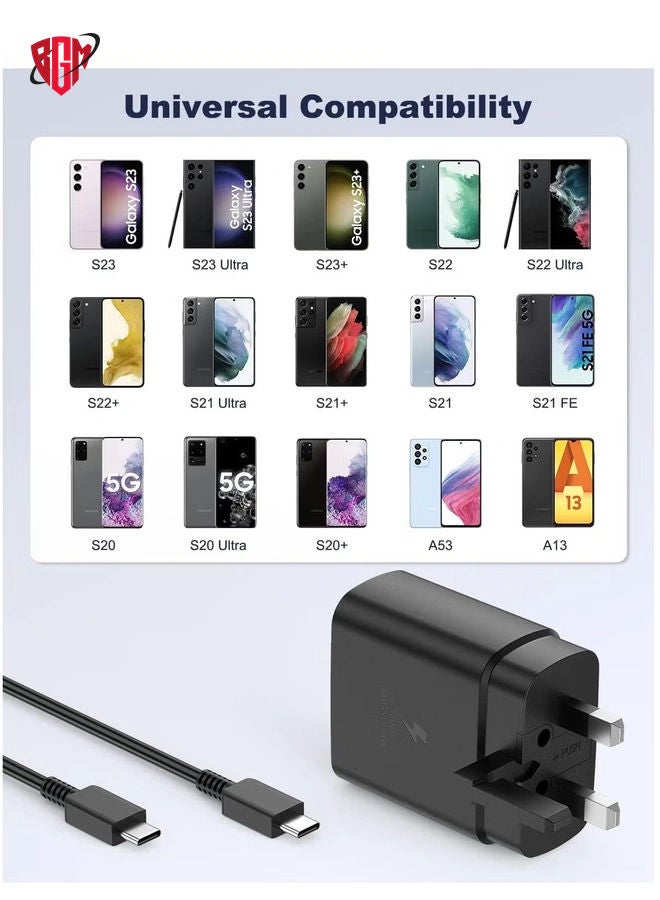 BGM for 45W Samsung Charger Plug with 1.5M Cable for Samsung Galaxy S23/S23+/S23Ultra S22/S22+/S22Ultra S21/S21+/S21Ultra S20 A33,A72,A71,A53,A52,A51,A50,M33, UK Wall USB C Power Adapter - Image 3
