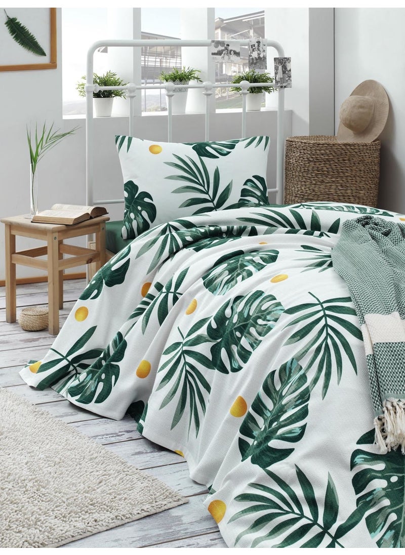 Eponj Home Natural Pique Printed Single Monstera Green 