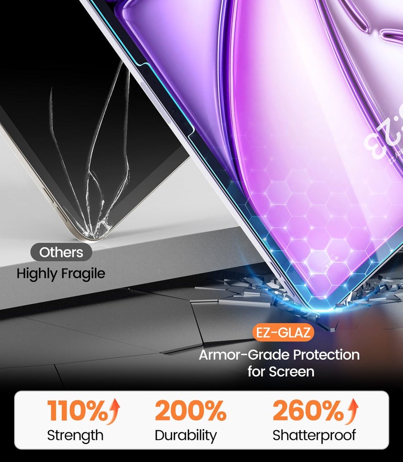 EZ-GLAZ-2 Pack for iPad Air 13 Inch Screen Protector M4/M3/M2 (2026/2025/2024), Military-Grade Shatterproof, 9H+ Tempered Glass with Installation Box, Anti-Scratch, Apple Pencil Compatible, HD Clarity, Bubble Free - Image 5
