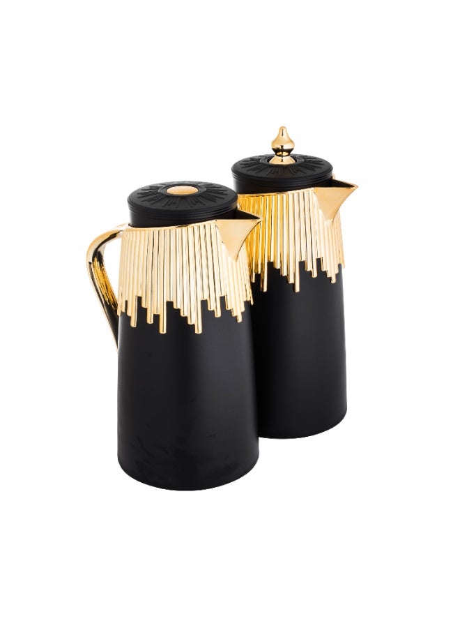 باصرة طقم ترامس شاي وقهوة قطعتين أسود ذهبي - Image 3