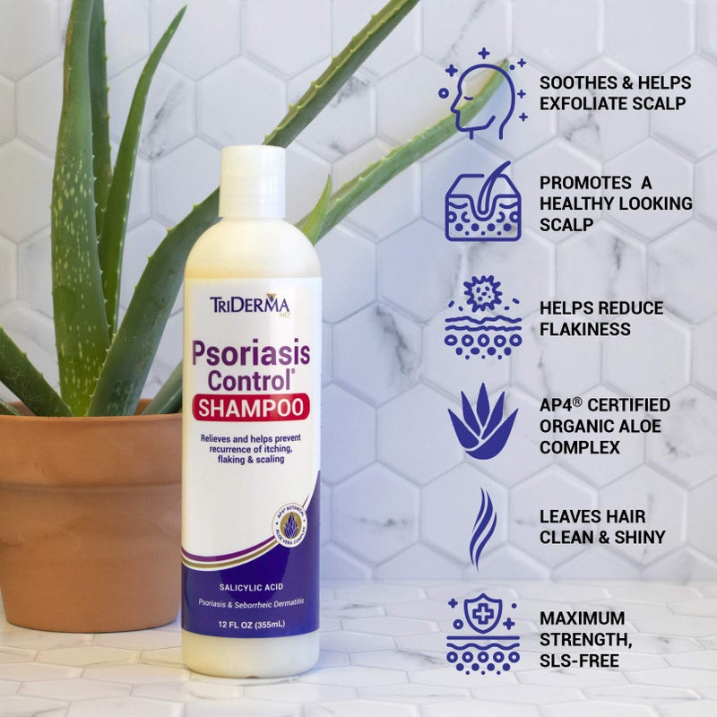 TriDerma شامبو مقشر لفروة الرأس من تريدرما للتحكم في الصدفية مع 3% حمض الساليسيليك وإكليل الجبل، شامبو بجودة صالون للصدفية، التهاب الجلد الدهني، بدون قطران الفحم، رائحة منعشة 12 أونصة - Image 2