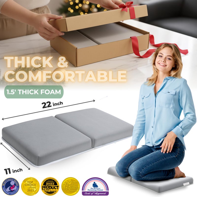 Toodly Comfortable Baby Bath Kneeler and Elbow Rest Pad Set â€“ Thick Memory Foam Bath Kneeling Pad with Elbow Support â€“ Baby Bathtub Cushion with Toy Organizer for Bathing Infant or Toddler - Grey - Image 2
