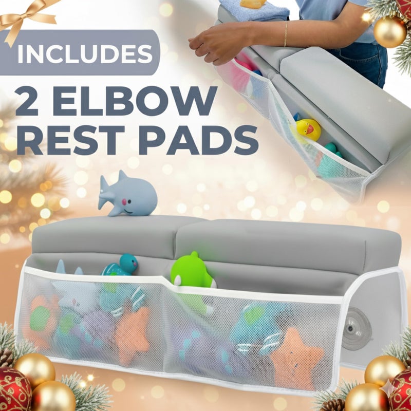 Toodly Comfortable Baby Bath Kneeler and Elbow Rest Pad Set â€“ Thick Memory Foam Bath Kneeling Pad with Elbow Support â€“ Baby Bathtub Cushion with Toy Organizer for Bathing Infant or Toddler - Grey - Image 3