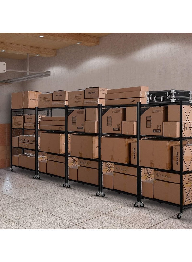 DubaiGallery 4-Tier Folding Storage Unit with Wheel Heavy Duty Storage Unit for Kitchen Garage Bathroom Organizer Black - Image 4