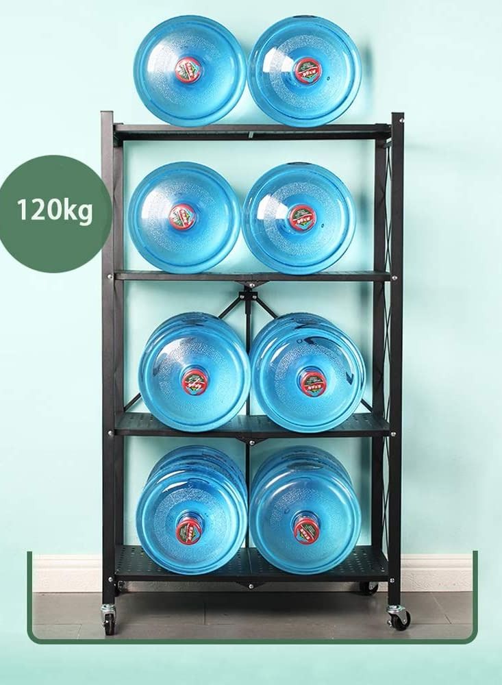DubaiGallery 4-Tier Folding Storage Unit with Wheel Heavy Duty Storage Unit for Kitchen Garage Bathroom Organizer Black - Image 1
