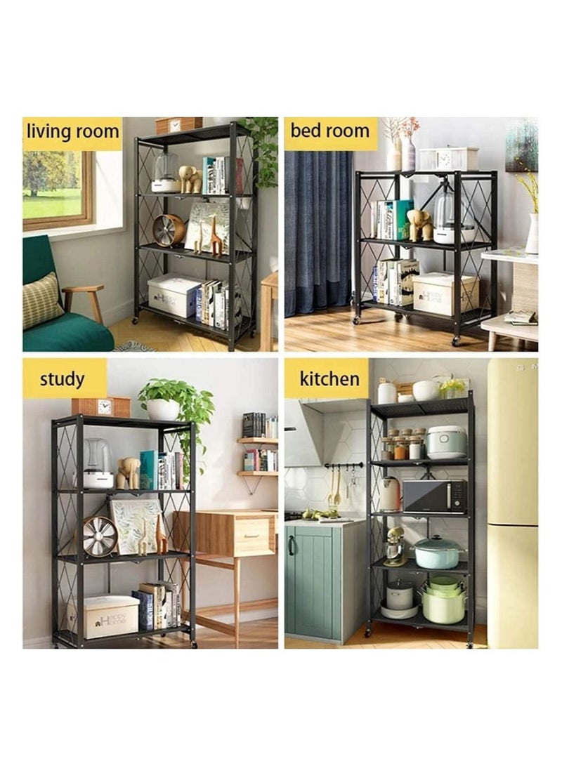 DubaiGallery 4-Tier Folding Storage Unit with Wheel Heavy Duty Storage Unit for Kitchen Garage Bathroom Organizer Black - Image 5
