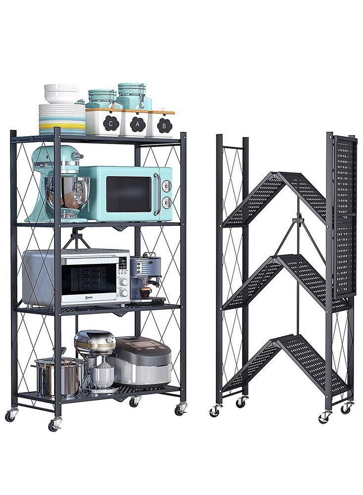 DubaiGallery 4-Tier Folding Storage Unit with Wheel Heavy Duty Storage Unit for Kitchen Garage Bathroom Organizer Black - Image 2