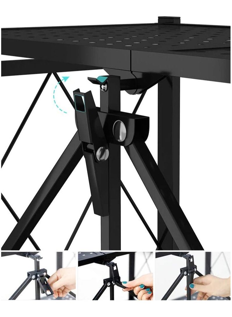 DubaiGallery 4-Tier Folding Storage Unit with Wheel Heavy Duty Storage Unit for Kitchen Garage Bathroom Organizer Black - Image 3