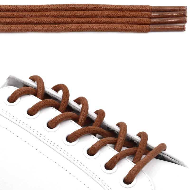 DELELE Round Cotton Waxed Shoelaces: 7/50 Inches Light Brown Shoe Laces for Boot 2 Pair 24 inch - Image 4