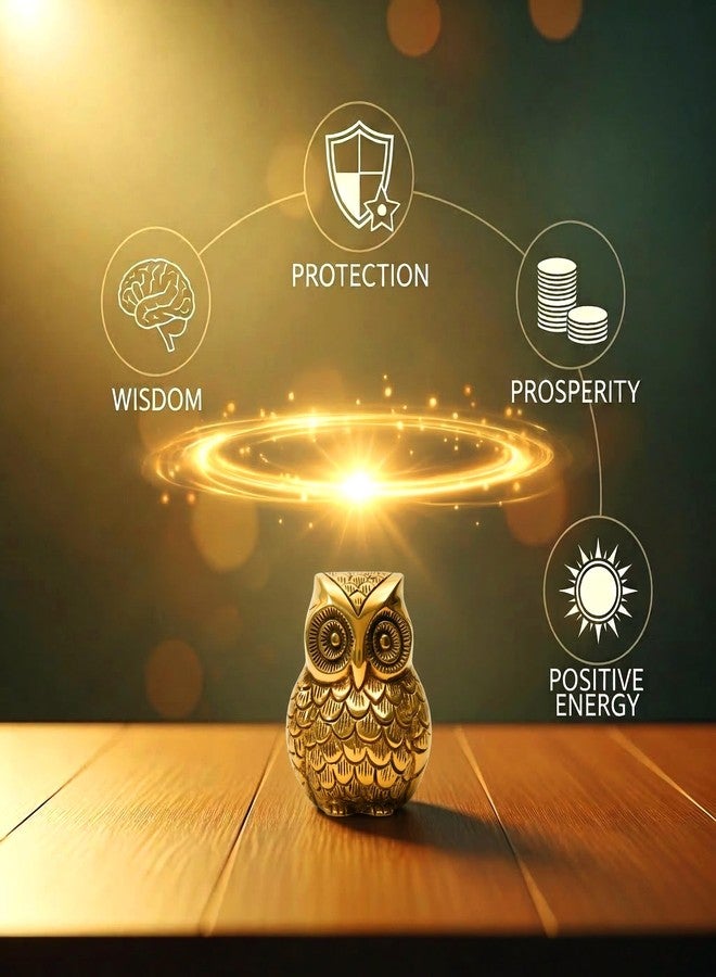 DealFry Brass Owl Statue for Good Luck, Brass Handmade Sculpture Showpiece for Home Decor, Metal Owl Idol for Vastu & Feng Shui, Small Decorative Owl Figurine, Tabletop Shelf Decoration (Medium) - Image 5