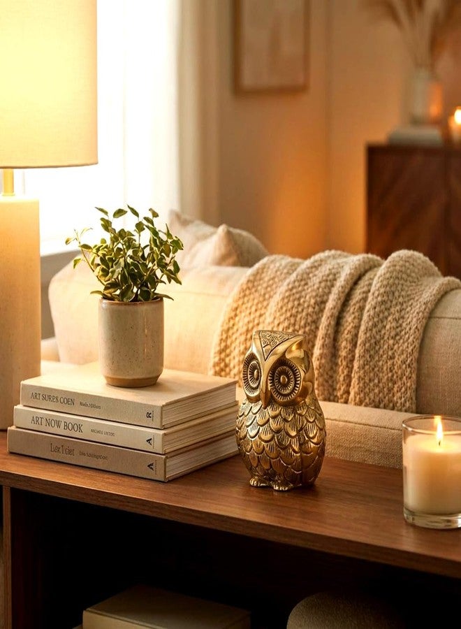 DealFry Brass Owl Statue for Good Luck, Brass Handmade Sculpture Showpiece for Home Decor, Metal Owl Idol for Vastu & Feng Shui, Small Decorative Owl Figurine, Tabletop Shelf Decoration (Medium) - Image 2