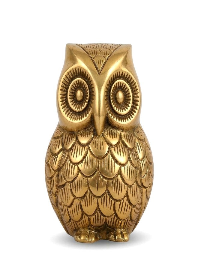 DealFry Brass Owl Statue for Good Luck, Brass Handmade Sculpture Showpiece for Home Decor, Metal Owl Idol for Vastu & Feng Shui, Small Decorative Owl Figurine, Tabletop Shelf Decoration (Medium) - Image 1
