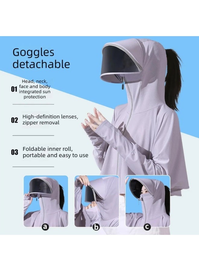 Women's Summer Sun Protection Jacket with Face Mask, UPF50+ Ice Silk Breathable Full Face Neck Cover for Cycling Running, White - Image 5