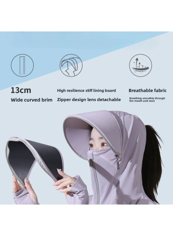 Women's Summer Sun Protection Jacket with Face Mask, UPF50+ Ice Silk Breathable Full Face Neck Cover for Cycling Running, White - Image 3