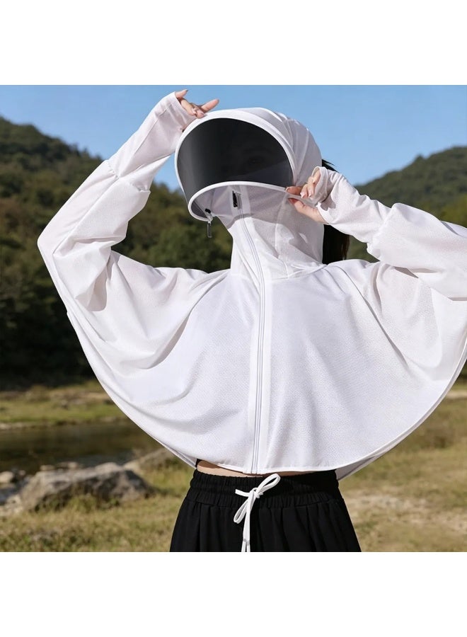 Women's Summer Sun Protection Jacket with Face Mask, UPF50+ Ice Silk Breathable Full Face Neck Cover for Cycling Running, White - Image 1