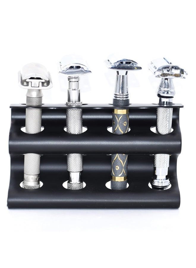 Parker Double Edge Razor Stand – Solid Brass with Black Finish –Holds 4 Razors – Parker Stand with Padded Base – Excellent Storage for Long Handled Double Edge Safety Razors