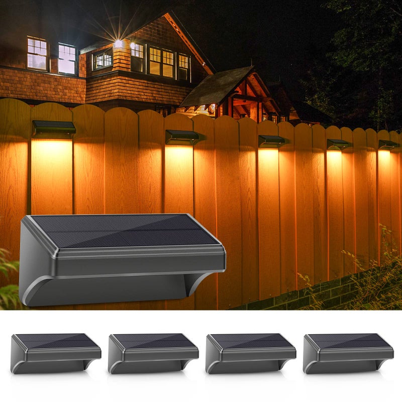 Aulanto Solar Fence Lights 4 PackPlus100 Lumen Big Outdoor Solar Light IP65 Waterproof Warm White and 10 RGB ModesFence Lights Otdoor Solar Lighting for BackyardGardenFenceWallDeckStairs - Image 2