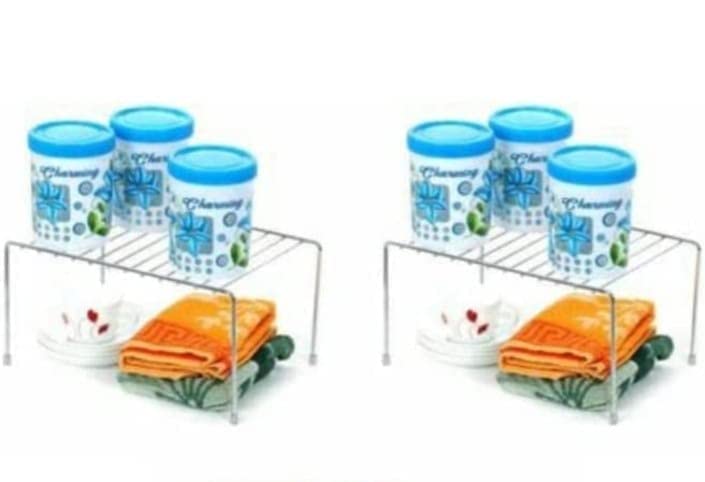 CR18 COLLECTION Stainless Steel Multipurpose Dish Rack/Storage Shelves for Kitchen Cabinets/Plate Stand/Utensil Rack (Silver) Chrome Finish.(Pack of 2) - Image 3