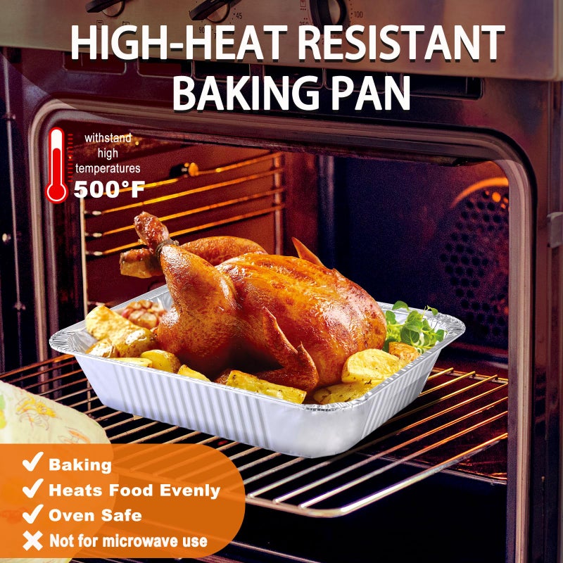 Homewarm Aluminum Foil Pans 9x13 Disposable â€“ 30 Pack Half Size Aluminum Foil Heavy Duty deep Steam Table Pan, Tin foil Turkey Sheets Tray Chafing Grill Accessories for Cooking, Baking, Storing, Food Prepping - Image 3