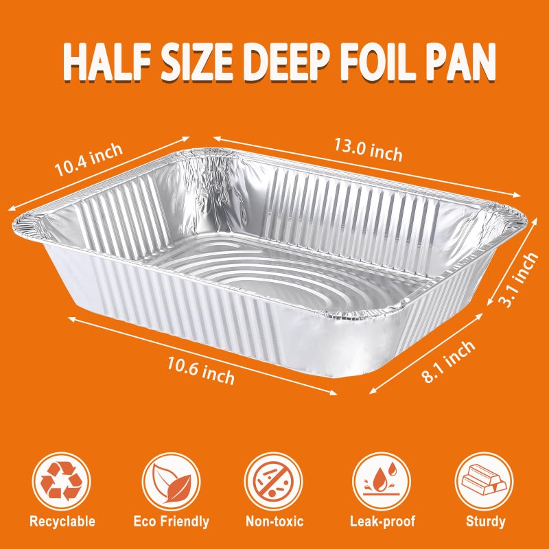 Homewarm Aluminum Foil Pans 9x13 Disposable â€“ 30 Pack Half Size Aluminum Foil Heavy Duty deep Steam Table Pan, Tin foil Turkey Sheets Tray Chafing Grill Accessories for Cooking, Baking, Storing, Food Prepping - Image 2