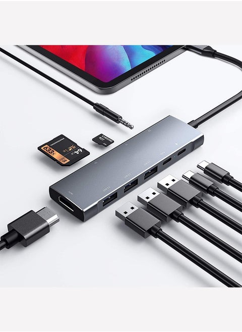 USB C Hub, Type C Hub 9 in 1 Multiport Adapter with 87W Power Delivery,4K HDMI Output,3 USB3.0 and USB-C 5 Gbps Data Ports,SD/TF Card Reader,3.5mm Headphone Jack Compatible with MacBook Air, MacBook