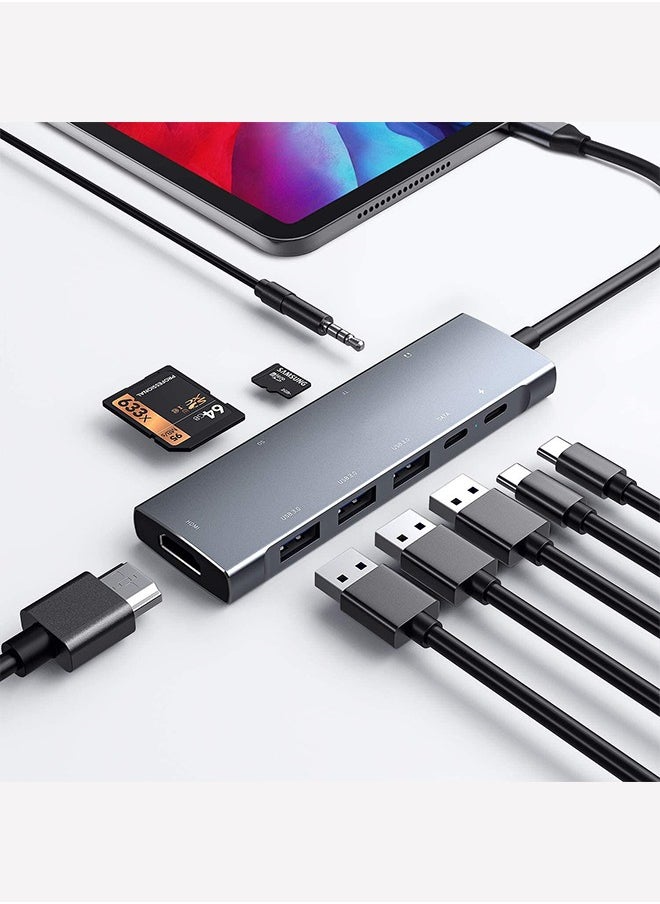 YZMA GLOBAL USB C Hub, Type C Hub 9 in 1 Multiport Adapter with 87W Power Delivery,4K HDMI Output,3 USB3.0 and USB-C 5 Gbps Data Ports,SD/TF Card Reader,3.5mm Headphone Jack Compatible with MacBook Air, MacBook  - Image 1