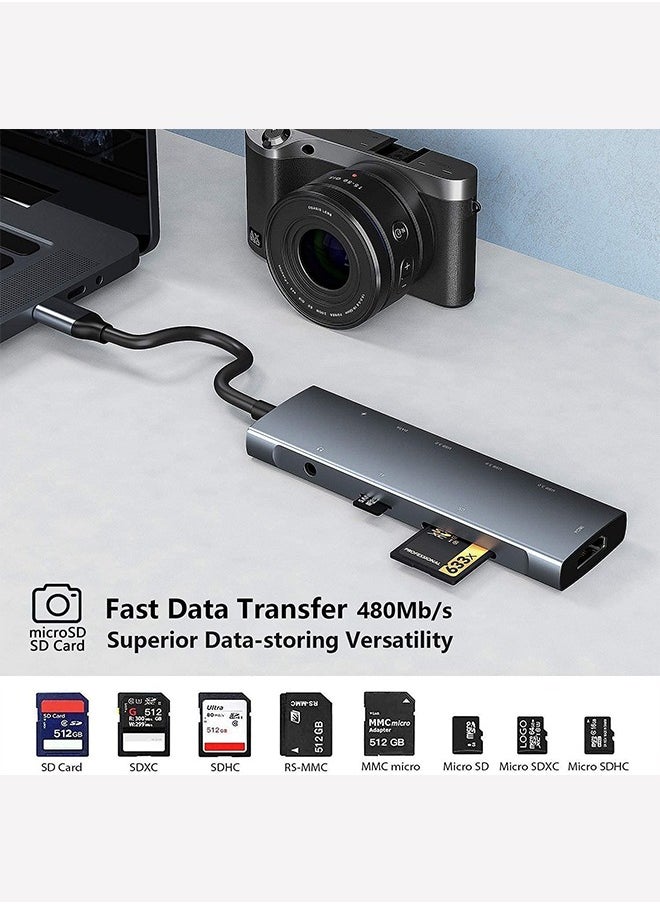 YZMA GLOBAL USB C Hub, Type C Hub 9 in 1 Multiport Adapter with 87W Power Delivery,4K HDMI Output,3 USB3.0 and USB-C 5 Gbps Data Ports,SD/TF Card Reader,3.5mm Headphone Jack Compatible with MacBook Air, MacBook  - Image 4