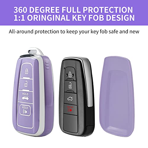 OFFCURVE for Toyota Key Fob Cover with Keychain Car Key Case Key Holder Fit for 2018-2022 Toyota RAV4 Camry Corolla Avalon C-HR Prius GT86 Highlander Car Smart Key Accessories, Purple - Image 3