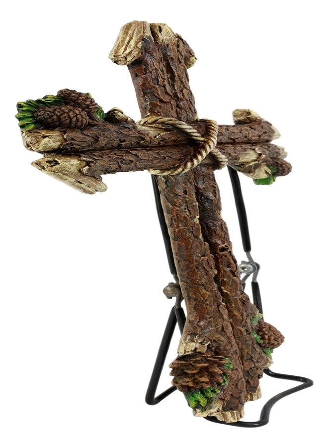 Ebros Gift 13.5" Tall Rustic Western Rugged Tree Logs With Pine Cones Wall Cross Decor Hanging Sculpture Catholic Christian Country Cabin Lodge Accent Decorative Crosses - Image 3