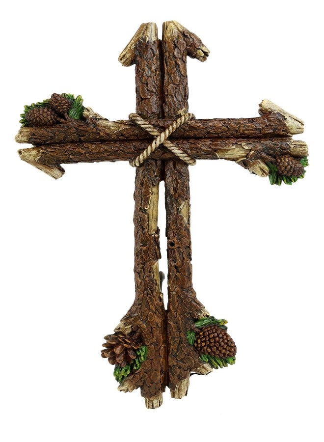 Ebros Gift 13.5" Tall Rustic Western Rugged Tree Logs With Pine Cones Wall Cross Decor Hanging Sculpture Catholic Christian Country Cabin Lodge Accent Decorative Crosses - Image 1