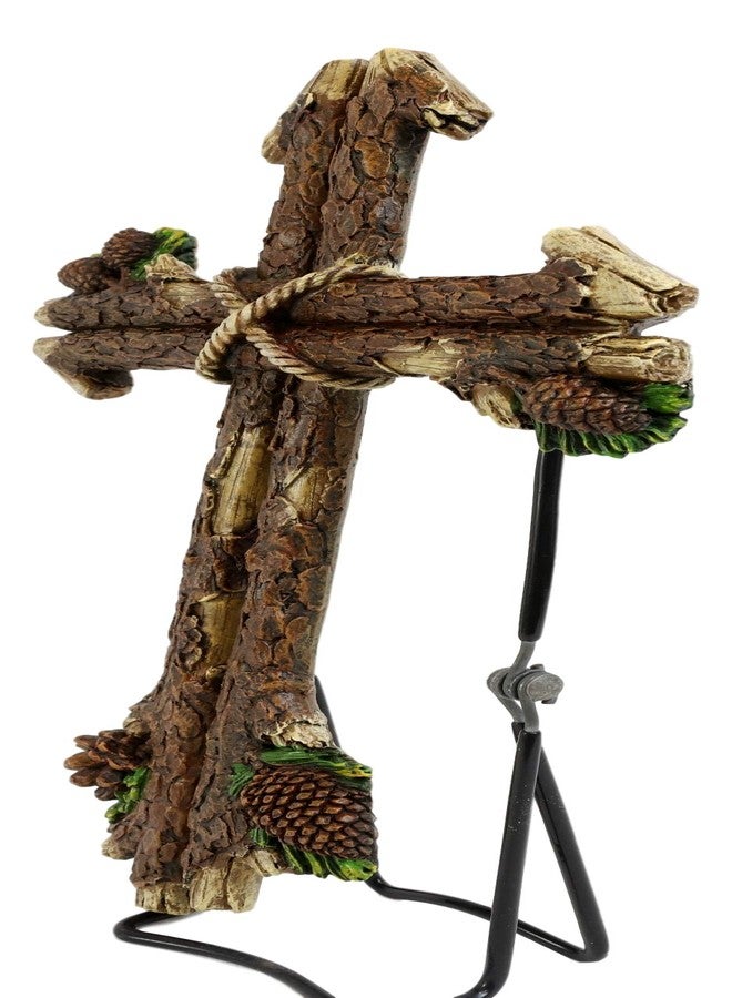 Ebros Gift 13.5" Tall Rustic Western Rugged Tree Logs With Pine Cones Wall Cross Decor Hanging Sculpture Catholic Christian Country Cabin Lodge Accent Decorative Crosses - Image 4