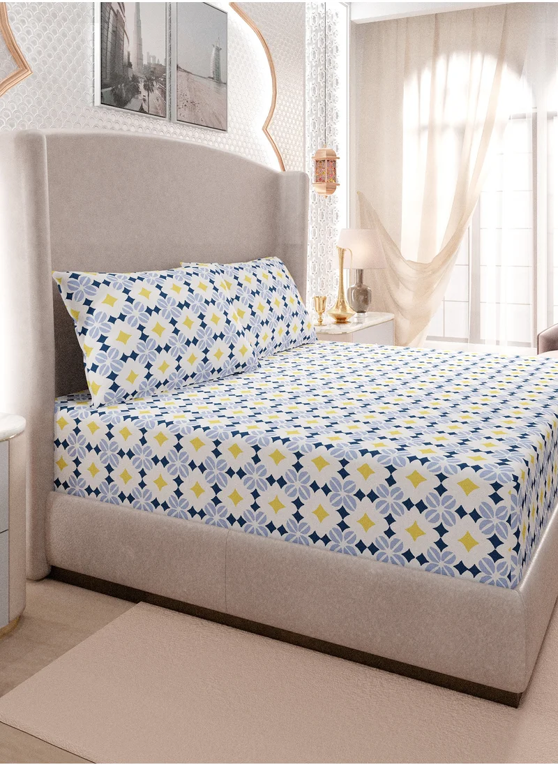 Color Sense Color Sense 144TC Double Fitted Set - Blue & White