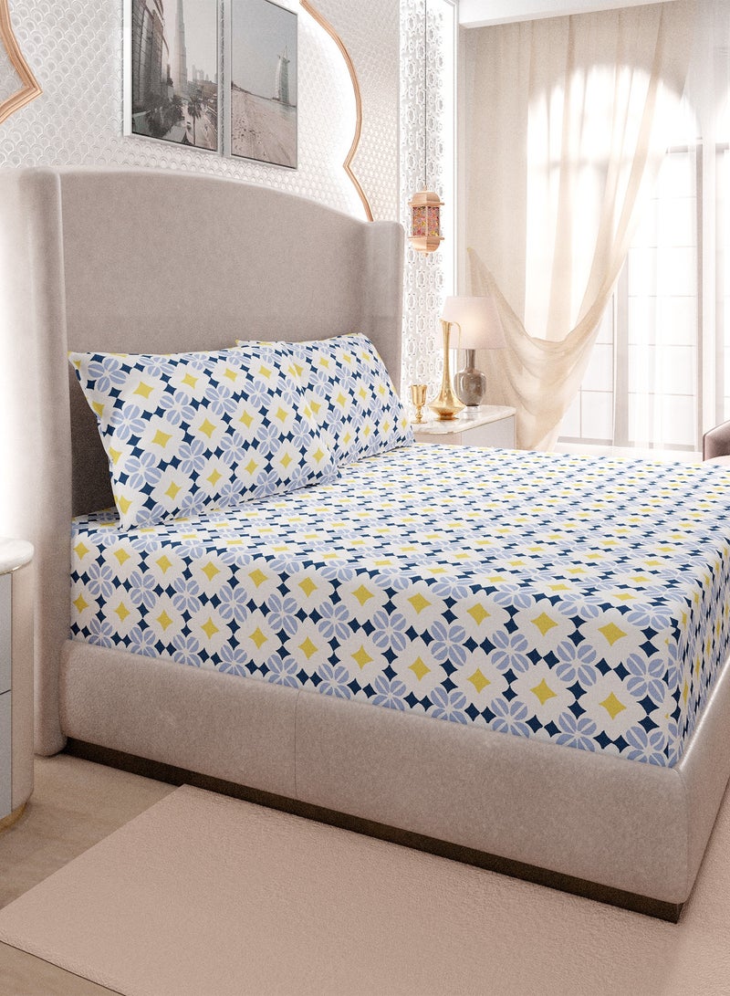 Color Sense Print 1 Comforter + 2 Pillow Cases Double Cotton Blue 220x160cm  - Image 1