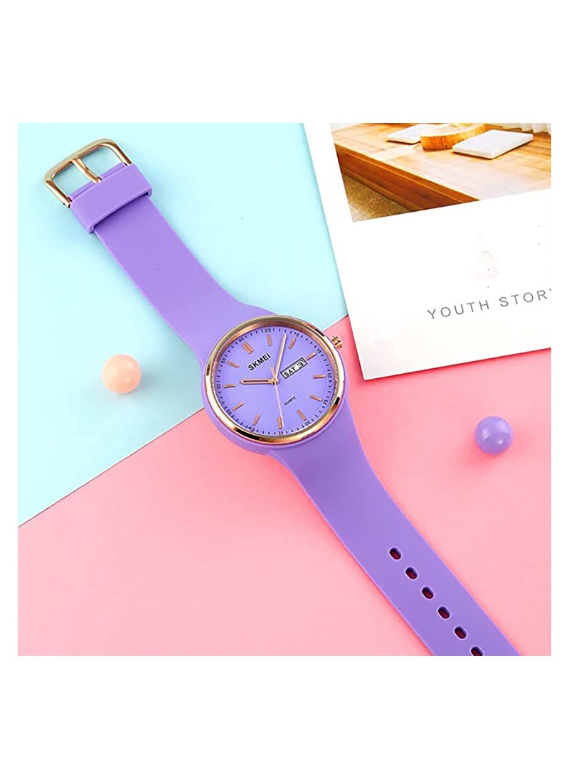 Generic - Stylish Waterproof Silicone Band Watch for Young Women Large Face Casual Quartz Analog with Day Date Perfect Gift for Girls - Image 1
