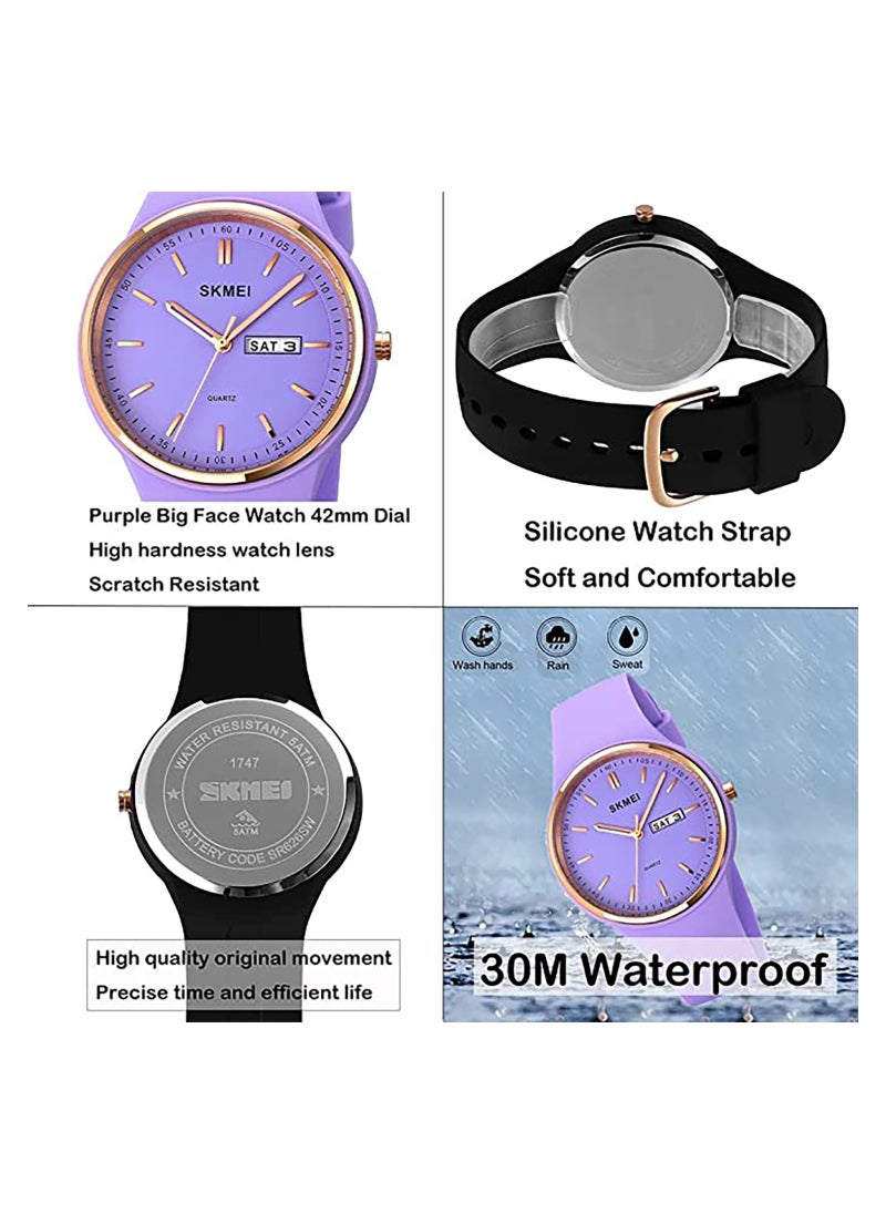 Generic - Stylish Waterproof Silicone Band Watch for Young Women Large Face Casual Quartz Analog with Day Date Perfect Gift for Girls - Image 1