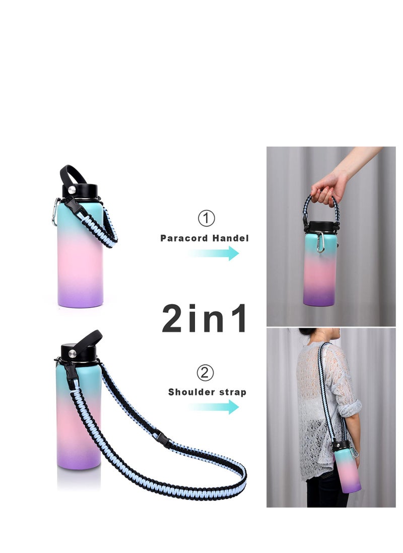 Generic Paracord Handle Shoulder Strap Compatible with Hydro Flask Wide Mouth Water Bottles 12oz To 64oz(Not for The New Hydro Flask 2.0) Bottle Strap For Walking Hiking Camping（Blue/Black）  - Image 3