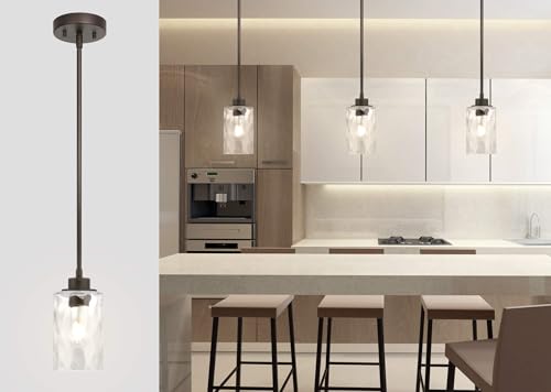 XiNBEi Lighting Pendant Lighting 1 Light Mini Pendant Light with Glass, Modern Adjustable Kitchen Hanging Ceiling Light Dark Bronze Finish XB-P1227-DB - Image 3