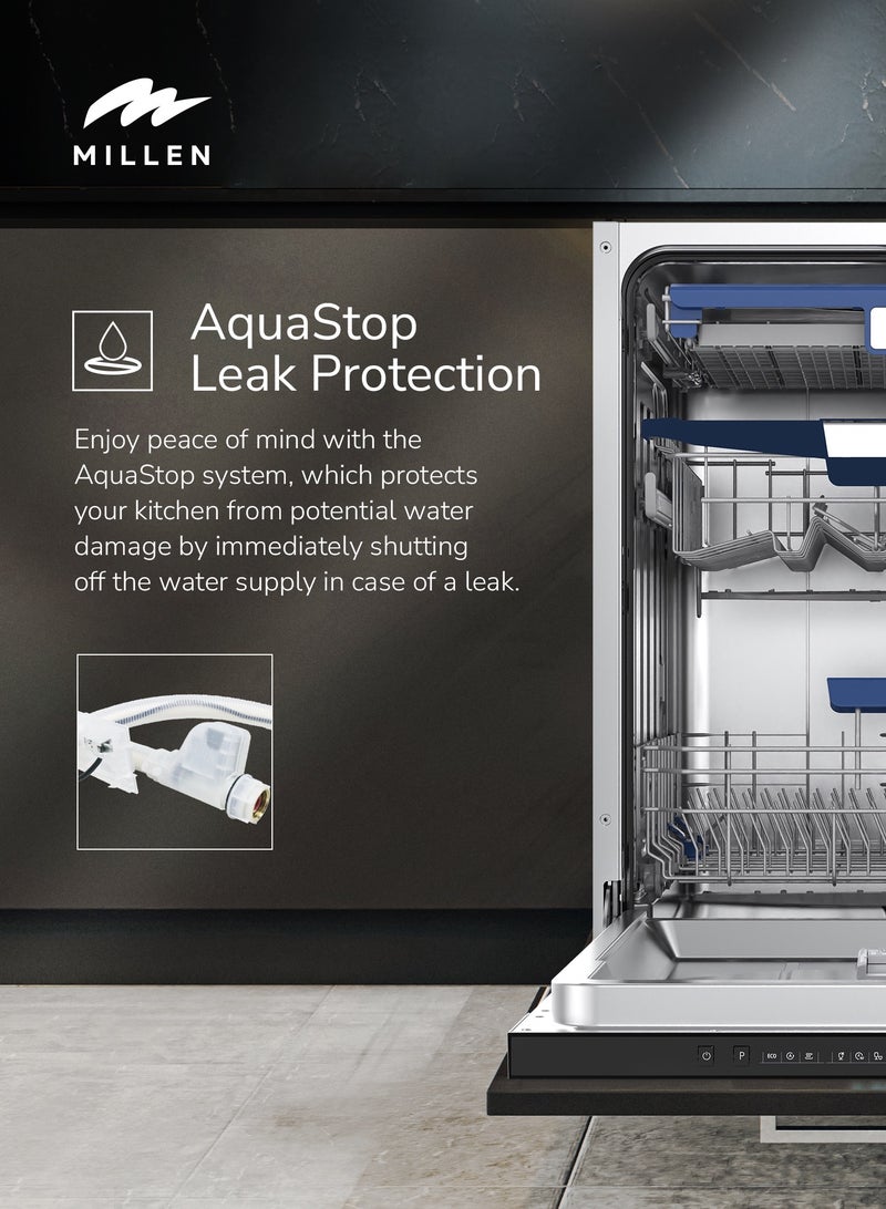 MILLEN Built-in Dishwasher - Large Capacity, Auto Open, Side Indicator, 14 place settings, 3Y Warranty, MDW 60731 Stainless steel - Image 3