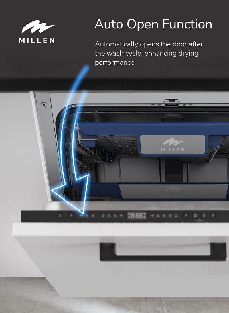 MILLEN Built-in Dishwasher - Large Capacity, Auto Open, Side Indicator, 14 place settings, 3Y Warranty, MDW 60731 Stainless steel - Image 4