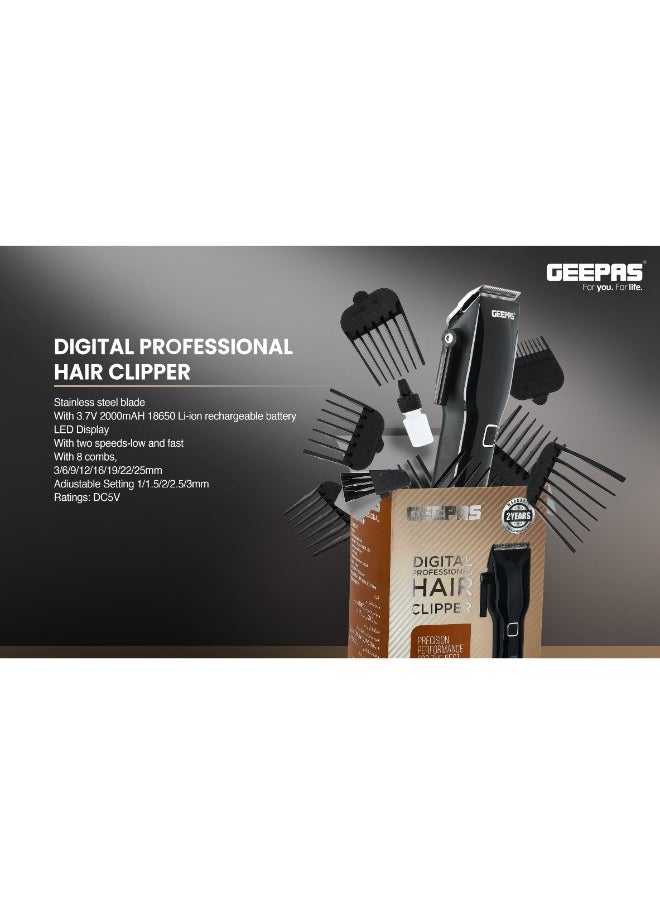 Digital Professional Hair Clipper, Trimmer 8 Combs Men Beard Mustache Edger With LED Display, Rechargeable Haircut Kit, Steel Blade