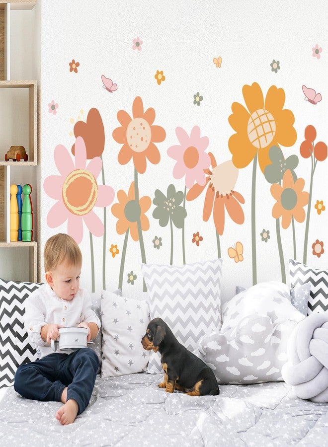DRWSSR 2 Sheets Removable Boho Flower Wall Decals DIY Large Colorful Flower Wall Decals Peel and Stick Watercolor Butterflies Art Decor for Girls Bedroom Bathroom Living Room Office Decoration - Image 5