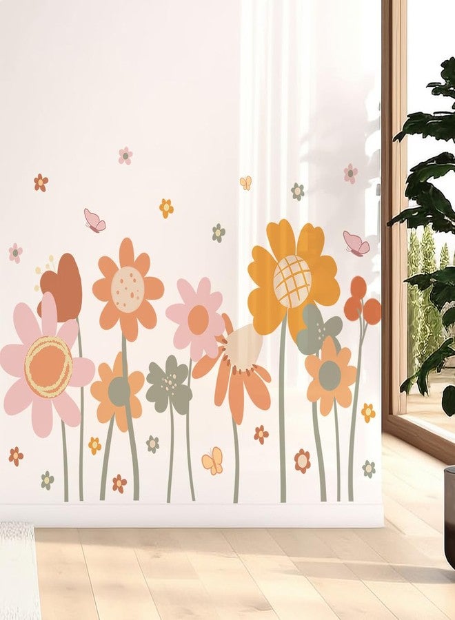 DRWSSR 2 Sheets Removable Boho Flower Wall Decals DIY Large Colorful Flower Wall Decals Peel and Stick Watercolor Butterflies Art Decor for Girls Bedroom Bathroom Living Room Office Decoration - Image 1