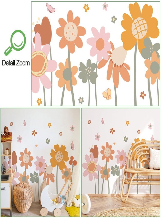 DRWSSR 2 Sheets Removable Boho Flower Wall Decals DIY Large Colorful Flower Wall Decals Peel and Stick Watercolor Butterflies Art Decor for Girls Bedroom Bathroom Living Room Office Decoration - Image 3