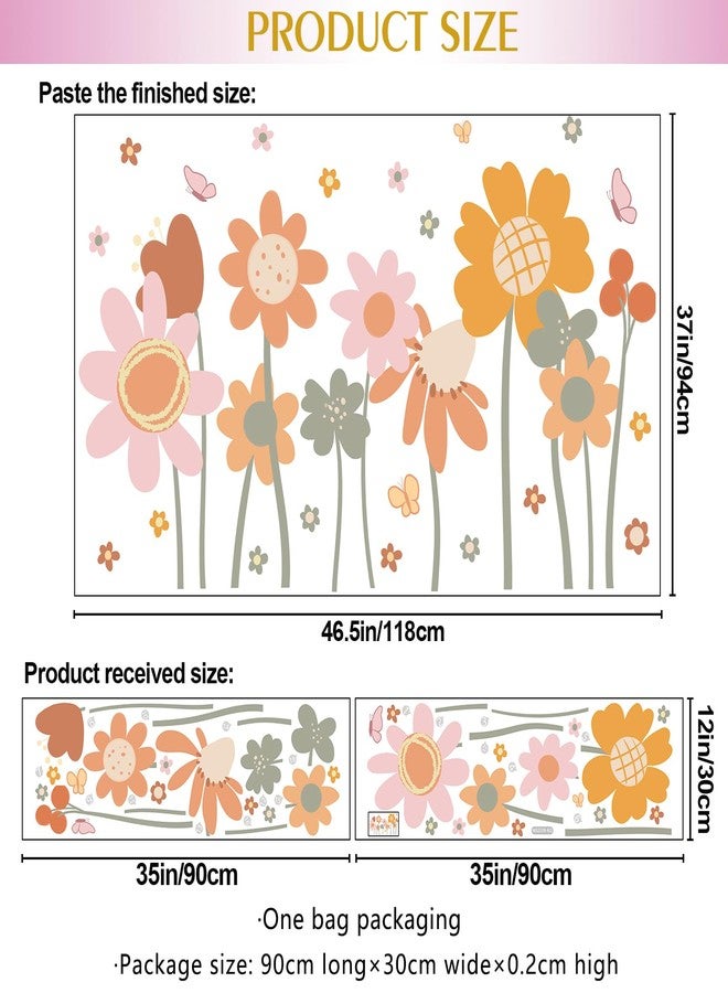 DRWSSR 2 Sheets Removable Boho Flower Wall Decals DIY Large Colorful Flower Wall Decals Peel and Stick Watercolor Butterflies Art Decor for Girls Bedroom Bathroom Living Room Office Decoration - Image 2